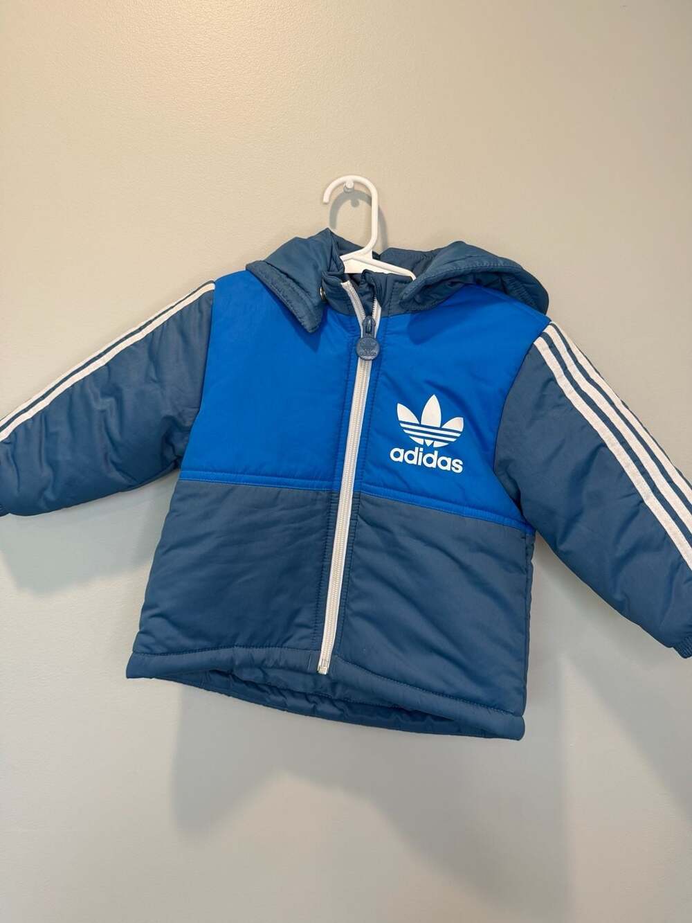 Adidas Hooded Puffer Jacket Blue Colorblock